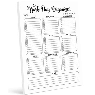 Planejador Diário e Organizador Pessoal para Casa e Escritório, 50 Páginas Sem Data para Tarefas, Bloco Destacável de Afazeres - Inkdotpot 21,59 Cm × 27,94 Cm / Branco