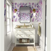 Papel de Parede Estampado de Penas Boho Roxo, Vinílico Autoadesivo, Decoração DIY Fácil para Quarto, Sala, Armários e Ambientes - S4Sassy