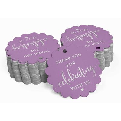 Obrigado por Celebrar Conosco: Etiquetas Papel Metalizadas Penduradas - Chá de Noiva/Chá de Bebê/Aposent./Casamento/Aniversário - Inkdotpot 50 Etiquetas Metalizadas / Roxo - Prata
