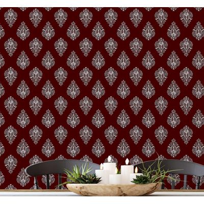 Papel de Parede Vinílico Autoadesivo Estampa Boho em Blocos Estilo Asiático, Decorativo, Fácil DIY para Quarto e Sala - Vermelho - S4Sassy 63,5 cm (L) × 609,6 cm (C) / Vermelho - Vinil Liso