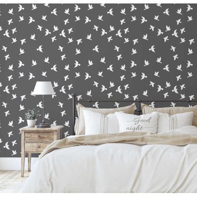 Papel de Parede Pássaros e Flores Cinza, Vinil Autoadesivo, Revestimento Decorativo, Aplicação DIY Fácil para Quarto e Sala - S4Sassy 63,5 cm (L) × 914,4 cm (C) / Cinza - Vinil Liso