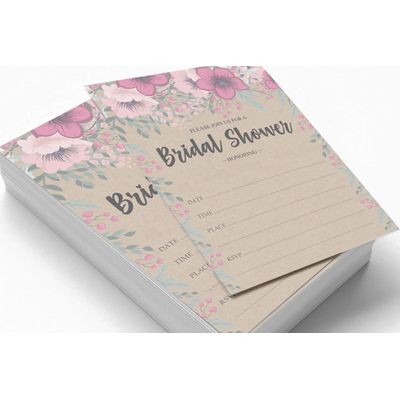 50 Cartões de Jogo Quadrados Kraft Florais em Branco para Preencher Ideias de Presente para Chá de Noiva e Despedida de Solteira - Inkdotpot 12,7 Cm × 17,78 Cm / Bege - Quiz da Noiva