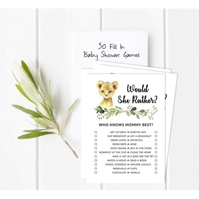 Conjunto com 50 Peças Jogo Alfabeto ABC para Chá de Bebê Tema Filhote de Guepardo e Animais da Selva - Inkdotpot 12,7 Cm × 17,78 Cm / Branco - Quiz da Mamãe