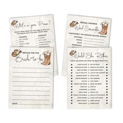 Pacote com 50 Cartões Quadrados em Branco para Chá de Noiva, Despedida de Solteira e Ideias de Presente, Jogo Cowgirl - Inkdotpot 12,7 Cm × 17,78 Cm / Branco - Conjunto de 4