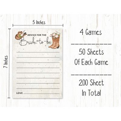 Pacote com 50 Cartões Quadrados em Branco para Chá de Noiva, Despedida de Solteira e Ideias de Presente, Jogo Cowgirl - Inkdotpot 12,7 Cm × 17,78 Cm / Branco - Conjunto de 4