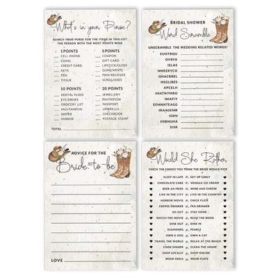Pacote com 50 Cartões Quadrados em Branco para Chá de Noiva, Despedida de Solteira e Ideias de Presente, Jogo Cowgirl - Inkdotpot 12,7 Cm × 17,78 Cm / Branco - Conjunto de 4