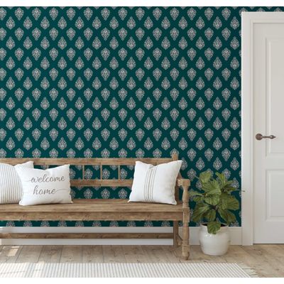 Papel de Parede Boho Estampado em Blocos, Estilo Asiático, Vinil Autoadesivo, Revestimento DIY para Quarto e Sala - Azul - S4Sassy 63,5 cm (L) × 914,4 cm (C) / Azul - Vinil Liso
