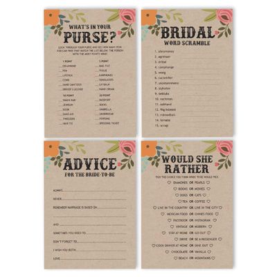 50 Cartões de Jogo Quadrados em Branco para Chá de Noiva/Despedida de Solteira Ideias de Presente Kraft Rústico Floral a Granel - Inkdotpot 12,7 Cm × 17,78 Cm / Bege - Conjunto de 4