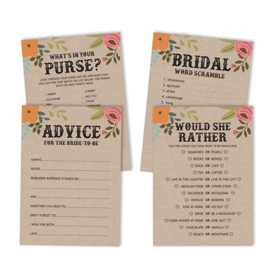 50 Cartões de Jogo Quadrados em Branco para Chá de Noiva/Despedida de Solteira Ideias de Presente Kraft Rústico Floral a Granel - Inkdotpot 12,7 Cm × 17,78 Cm / Bege - Conjunto de 4