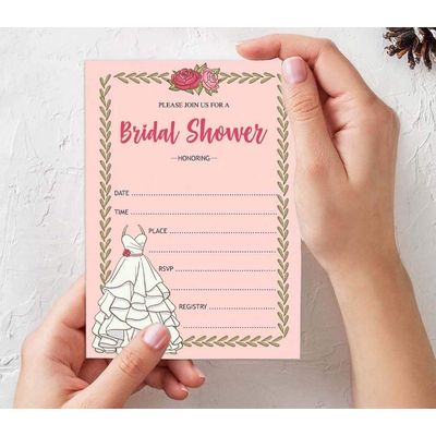 50 Cartões Florais Quadrados em Branco para Preencher, Chá de Noiva e Despedida de Solteira - Inkdotpot 12,7 Cm × 17,78 Cm / Laranja - Convite