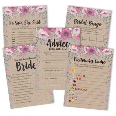 50 Cartões de Jogo Quadrados Kraft Florais em Branco para Preencher Ideias de Presente para Chá de Noiva e Despedida de Solteira - Inkdotpot 12,7 Cm × 17,78 Cm / Bege - Conjunto de Jogos