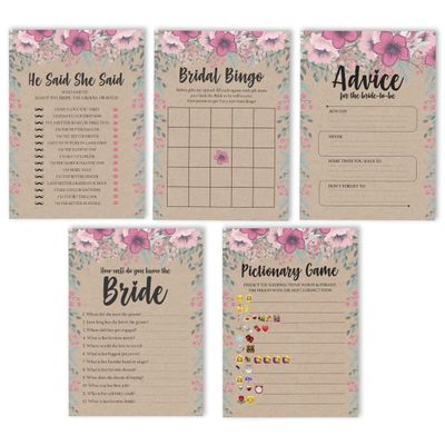 50 Cartões de Jogo Quadrados Kraft Florais em Branco para Preencher Ideias de Presente para Chá de Noiva e Despedida de Solteira - Inkdotpot 12,7 Cm × 17,78 Cm / Bege - Conjunto de Jogos