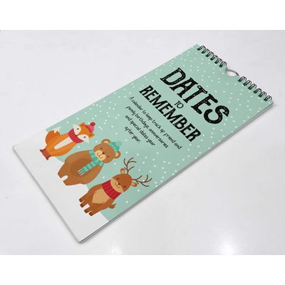 Calendário Perpétuo Rústico Animal Winter Wonderland para Parede — Lembrete de Aniversários/Eventos, Livro/Jornal/Planner - Inkdotpot 27,94 Cm × 13,72 Cm / Azul