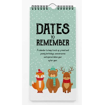 Calendário Perpétuo Rústico Animal Winter Wonderland para Parede — Lembrete de Aniversários/Eventos, Livro/Jornal/Planner - Inkdotpot 27,94 Cm × 13,72 Cm / Azul