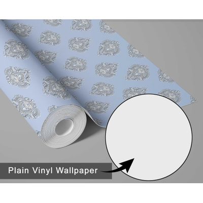 Papel de Parede Boho Estampa em Bloco, Estilo Asiático, Vinil Autoadesivo, Revestimento Decorativo Fácil para Quarto e Sala - Azul - S4Sassy 63,5 cm (L) × 152,4 cm (C) / Azul - Vinil Texturizado
