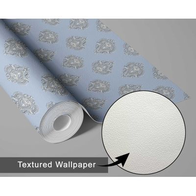 Papel de Parede Boho Estampa em Bloco, Estilo Asiático, Vinil Autoadesivo, Revestimento Decorativo Fácil para Quarto e Sala - Azul - S4Sassy 63,5 cm (L) × 152,4 cm (C) / Azul - Vinil Texturizado