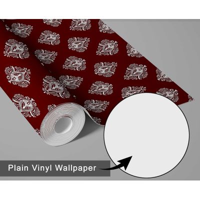 Papel de Parede Vinílico Autoadesivo Estampa Boho em Blocos Estilo Asiático, Decorativo, Fácil DIY para Quarto e Sala - Vermelho - S4Sassy 63,5 cm (L) × 914,4 cm (C) / Vermelho - Vinil Texturizado