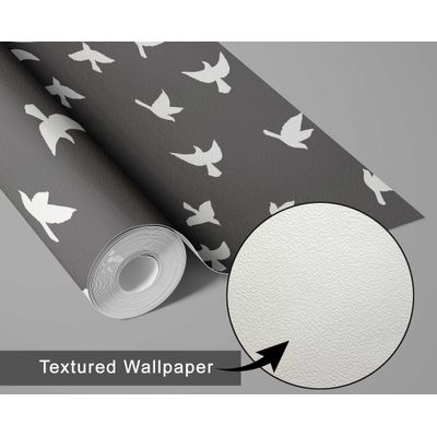 Papel de Parede Pássaros e Flores Cinza, Vinil Autoadesivo, Revestimento Decorativo, Aplicação DIY Fácil para Quarto e Sala - S4Sassy 63,5 cm (L) × 152,4 cm (C) / Cinza - Vinil Texturizado
