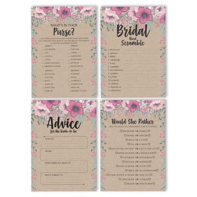 50 Cartões de Jogo Quadrados Kraft Florais em Branco para Preencher Ideias de Presente para Chá de Noiva e Despedida de Solteira - Inkdotpot 12,7 Cm × 17,78 Cm / Bege - Conjunto de 4