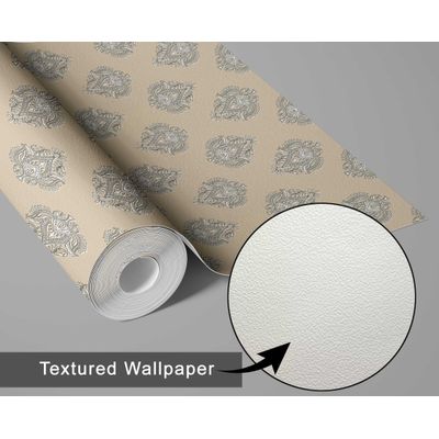 Papel de Parede com Estampa Boho em Blocos, Estilo Asiático, Vinil Autoadesivo, Fácil Aplicação para Quarto e Sala - Bege - S4Sassy 63,5 cm (L) × 609,6 cm (C) / Bege - Vinil Texturizado