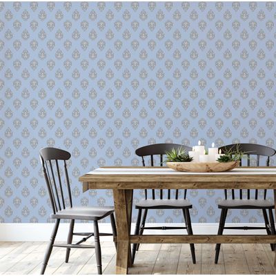 Papel de Parede Boho Estampa em Bloco, Estilo Asiático, Vinil Autoadesivo, Revestimento Decorativo Fácil para Quarto e Sala - Azul - S4Sassy 63,5 cm (L) × 152,4 cm (C) / Azul - Vinil Texturizado