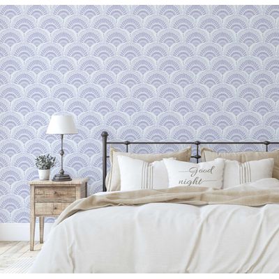 Papel de Parede Leque Radial Estilo Asiático Autoadesivo, Revestimento Decorativo, Decoração DIY Fácil para Quarto e Sala, Roxo - S4Sassy 63,5 cm (L) × 152,4 cm (C) / Roxo - Vinil Texturizado