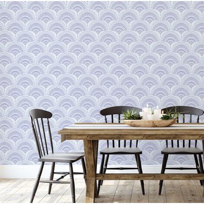 Papel de Parede Leque Radial Estilo Asiático Autoadesivo, Revestimento Decorativo, Decoração DIY Fácil para Quarto e Sala, Roxo - S4Sassy 63,5 cm (L) × 152,4 cm (C) / Roxo - Vinil Texturizado