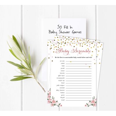 Conjunto com 50 Confetes para Chá de Bebê e Revelação do Sexo, Cartões ABC É Menino / É Menina Acessórios para Festa - Inkdotpot 12,7 Cm × 17,78 Cm / Branco - Jogo de Palavras do Bebê