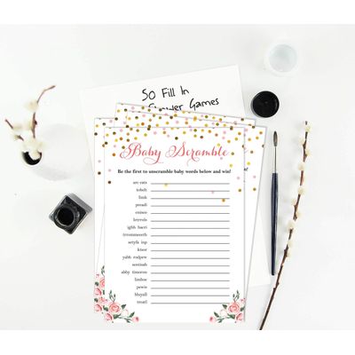 Conjunto com 50 Confetes para Chá de Bebê e Revelação do Sexo, Cartões ABC É Menino / É Menina Acessórios para Festa - Inkdotpot 12,7 Cm × 17,78 Cm / Branco - Jogo de Palavras do Bebê