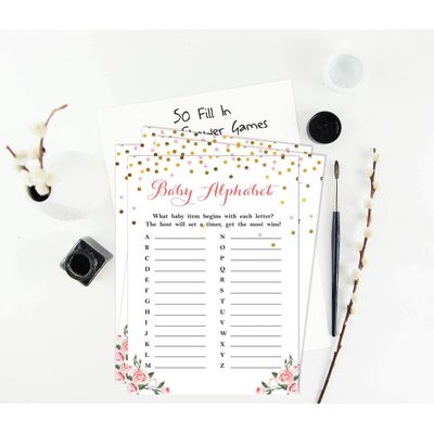 Conjunto com 50 Confetes para Chá de Bebê e Revelação do Sexo, Cartões ABC É Menino / É Menina Acessórios para Festa - Inkdotpot 12,7 Cm × 17,78 Cm / Branco - Jogo de Palavras do Bebê