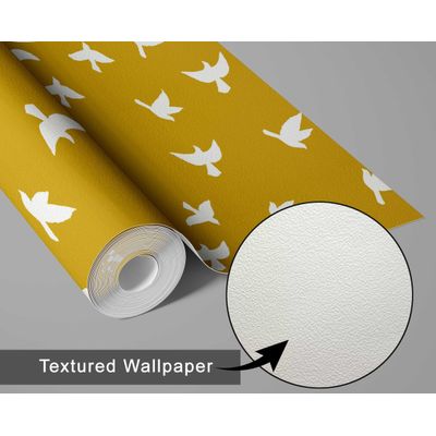 Papel de Parede Pássaros Voando Amarelo, Vinil Autoadesivo Decorativo, Revestimento DIY Fácil para Quarto, Sala e Ambientes - S4Sassy 63,5 cm (L) × 152,4 cm (C) / Amarelo - Vinil Texturizado
