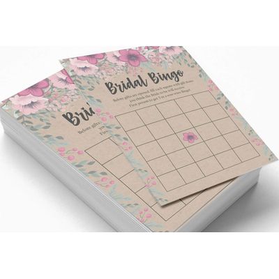 50 Cartões de Jogo Quadrados Kraft Florais em Branco para Preencher Ideias de Presente para Chá de Noiva e Despedida de Solteira - Inkdotpot 12,7 Cm × 17,78 Cm / Bege - Bingo da Noiva