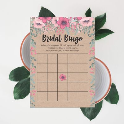 50 Cartões de Jogo Quadrados Kraft Florais em Branco para Preencher Ideias de Presente para Chá de Noiva e Despedida de Solteira - Inkdotpot 12,7 Cm × 17,78 Cm / Bege - Bingo da Noiva