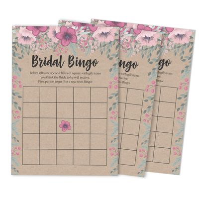 50 Cartões de Jogo Quadrados Kraft Florais em Branco para Preencher Ideias de Presente para Chá de Noiva e Despedida de Solteira - Inkdotpot 12,7 Cm × 17,78 Cm / Bege - Bingo da Noiva
