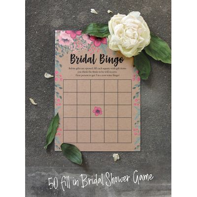 50 Cartões de Jogo Quadrados Kraft Florais em Branco para Preencher Ideias de Presente para Chá de Noiva e Despedida de Solteira - Inkdotpot 12,7 Cm × 17,78 Cm / Bege - Bingo da Noiva