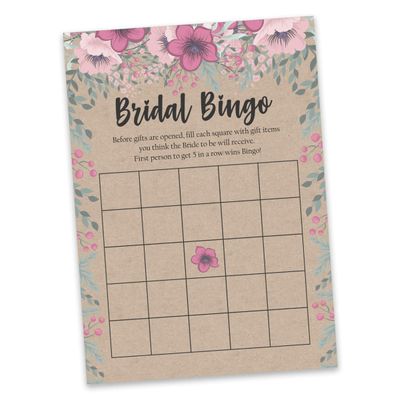 50 Cartões de Jogo Quadrados Kraft Florais em Branco para Preencher Ideias de Presente para Chá de Noiva e Despedida de Solteira - Inkdotpot 12,7 Cm × 17,78 Cm / Bege - Bingo da Noiva