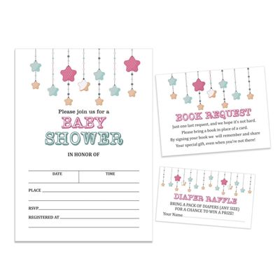 30 Cartões para Chá de Bebê Estilo Preenchível Brilha, Brilha, Estrelinha Neutro e em Branco - Inkdotpot 12,7 Cm × 17,78 Cm / Branco - Conjunto