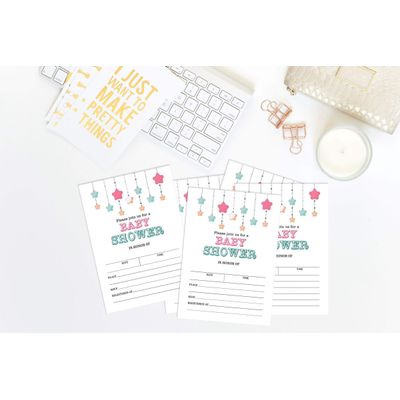 30 Cartões para Chá de Bebê Estilo Preenchível Brilha, Brilha, Estrelinha Neutro e em Branco - Inkdotpot 12,7 Cm × 17,78 Cm / Branco - Conjunto