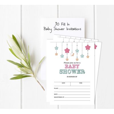 30 Cartões para Chá de Bebê Estilo Preenchível Brilha, Brilha, Estrelinha Neutro e em Branco - Inkdotpot 12,7 Cm × 17,78 Cm / Branco - Conjunto