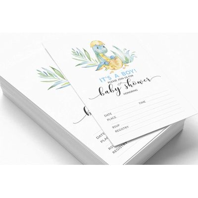 30 Cartões de Jogo para Chá de Bebê - Dinossauros e Animais da Selva - Inkdotpot 12,7 Cm × 17,78 Cm / Branco - Conjunto