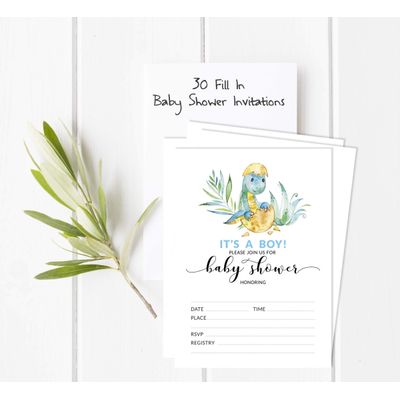 30 Cartões de Jogo para Chá de Bebê - Dinossauros e Animais da Selva - Inkdotpot 12,7 Cm × 17,78 Cm / Branco - Conjunto