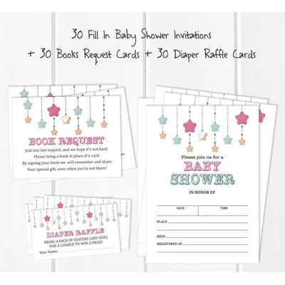 30 Cartões para Chá de Bebê Estilo Preenchível Brilha, Brilha, Estrelinha Neutro e em Branco - Inkdotpot 12,7 Cm × 17,78 Cm / Branco - Conjunto
