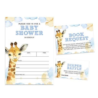 30 Cartões de Chá de Bebê para Preencher com Girafa e Animais da Selva em Branco - Inkdotpot 12,7 Cm × 17,78 Cm / Branco - Conjunto