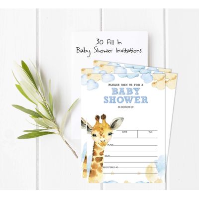 30 Cartões de Chá de Bebê para Preencher com Girafa e Animais da Selva em Branco - Inkdotpot 12,7 Cm × 17,78 Cm / Branco - Conjunto