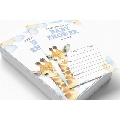 30 Cartões de Chá de Bebê para Preencher com Girafa e Animais da Selva em Branco - Inkdotpot 12,7 Cm × 17,78 Cm / Branco - Conjunto