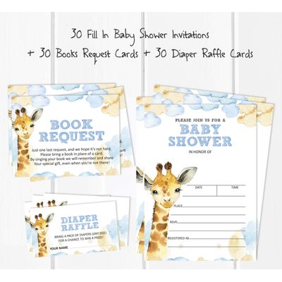 30 Cartões de Chá de Bebê para Preencher com Girafa e Animais da Selva em Branco - Inkdotpot 12,7 Cm × 17,78 Cm / Branco - Conjunto