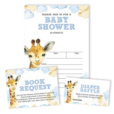30 Cartões de Chá de Bebê para Preencher com Girafa e Animais da Selva em Branco - Inkdotpot 12,7 Cm × 17,78 Cm / Branco - Conjunto