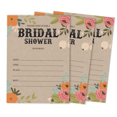 50 Cartões de Jogo Quadrados em Branco para Chá de Noiva/Despedida de Solteira Ideias de Presente Kraft Rústico Floral a Granel - Inkdotpot 12,7 Cm × 17,78 Cm / Bege - Convite