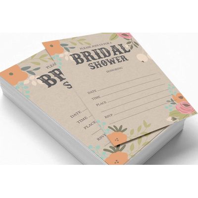 50 Cartões de Jogo Quadrados em Branco para Chá de Noiva/Despedida de Solteira Ideias de Presente Kraft Rústico Floral a Granel - Inkdotpot 12,7 Cm × 17,78 Cm / Bege - Convite