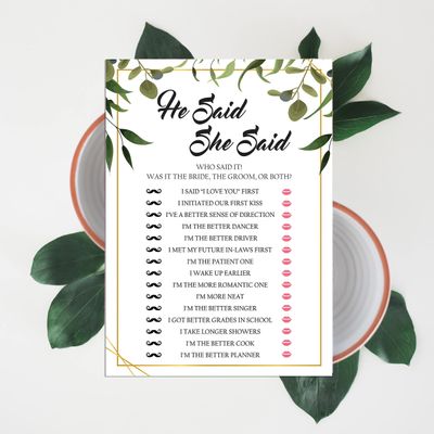 Cartões de Jogo Quadrados em Branco para Chá de Noiva e Despedida de Solteira, 50 Peças, Tema Folhagens - Inkdotpot 12,7 Cm × 17,78 Cm / Branco - Ele Disse, Ela Disse